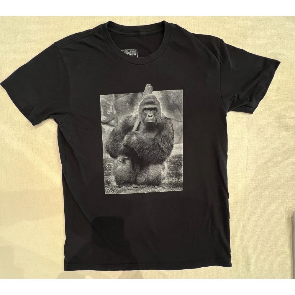 Baseball Swag Gorilla with Baseball Bat Graphic T-Shirt Black Short Sleeve Med